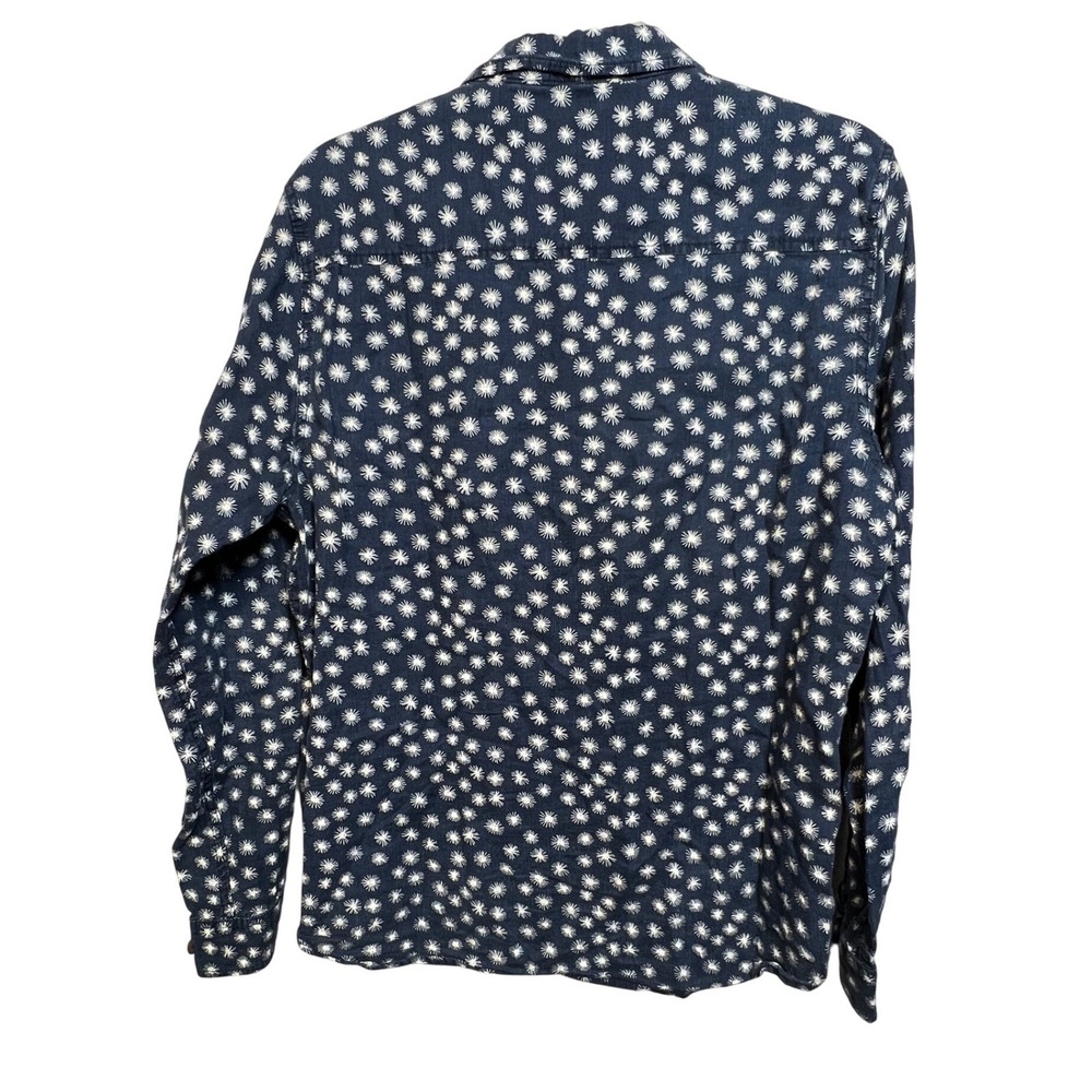 Thought Mens Navy Blue Hemp Organic Cotton Sunburst Print Long Sleeve Shirt S - Picture 2 of 13